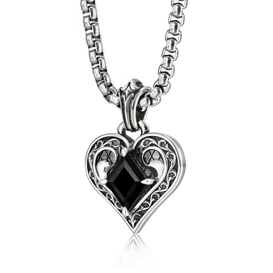 Vintage Black Gem Heart Suit Pendant