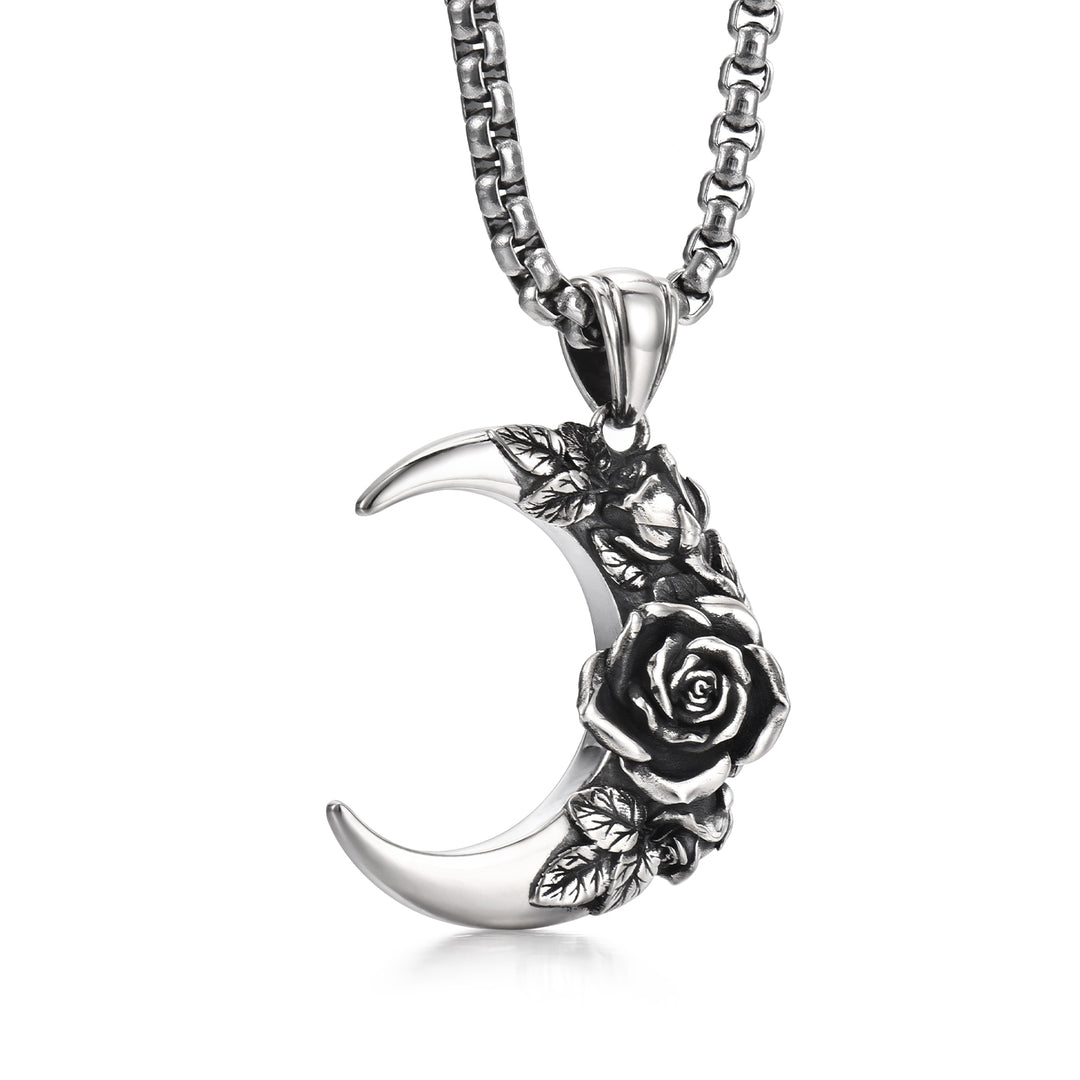 Vintage Crescent Moon & Rose Pendant