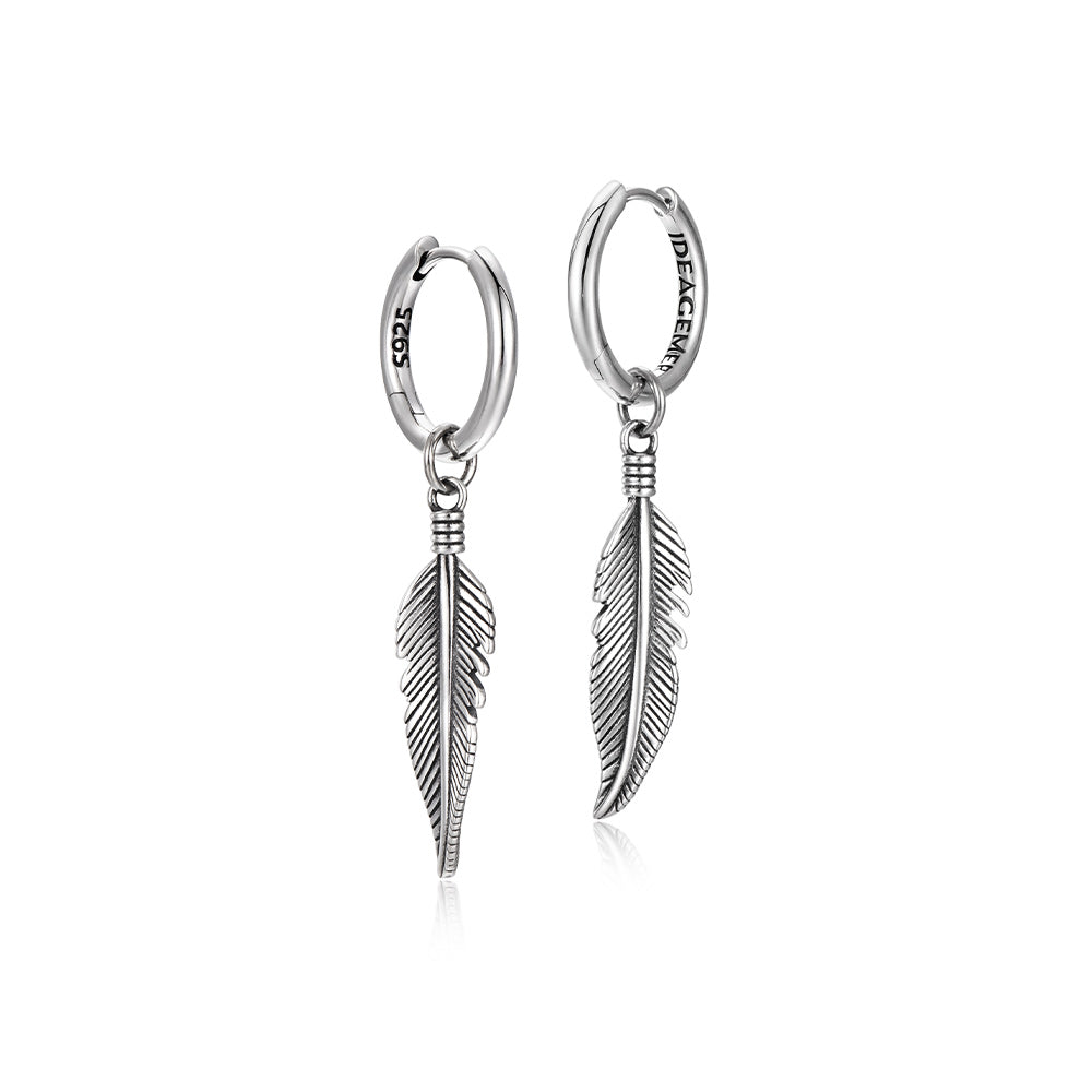Feather Drop Hoop Earrings