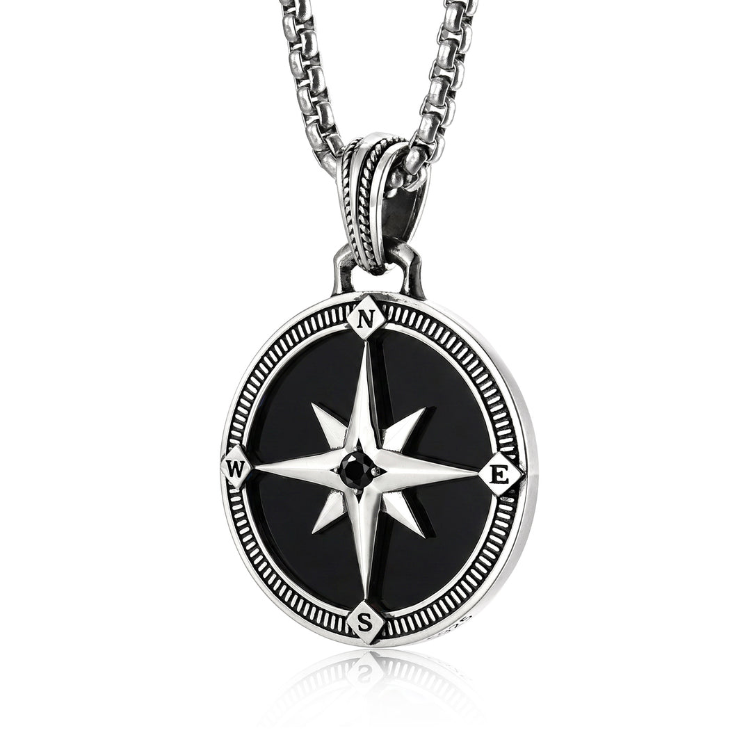 Vintage Black Compass Pendant