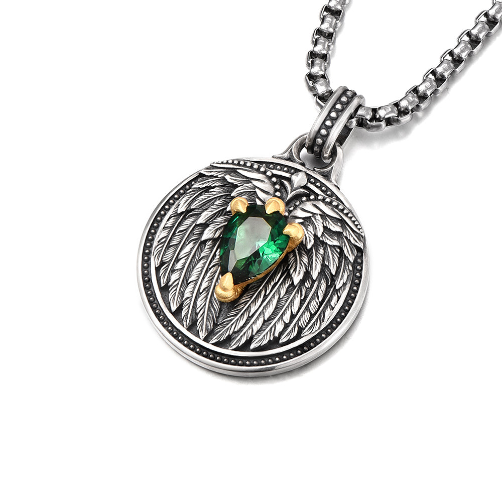 Vintage Emerald Spirit Eagle Wings Pendant