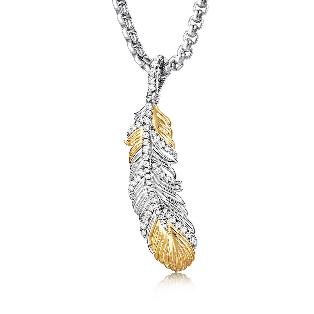 Two-Tone Iced Feather Pendant