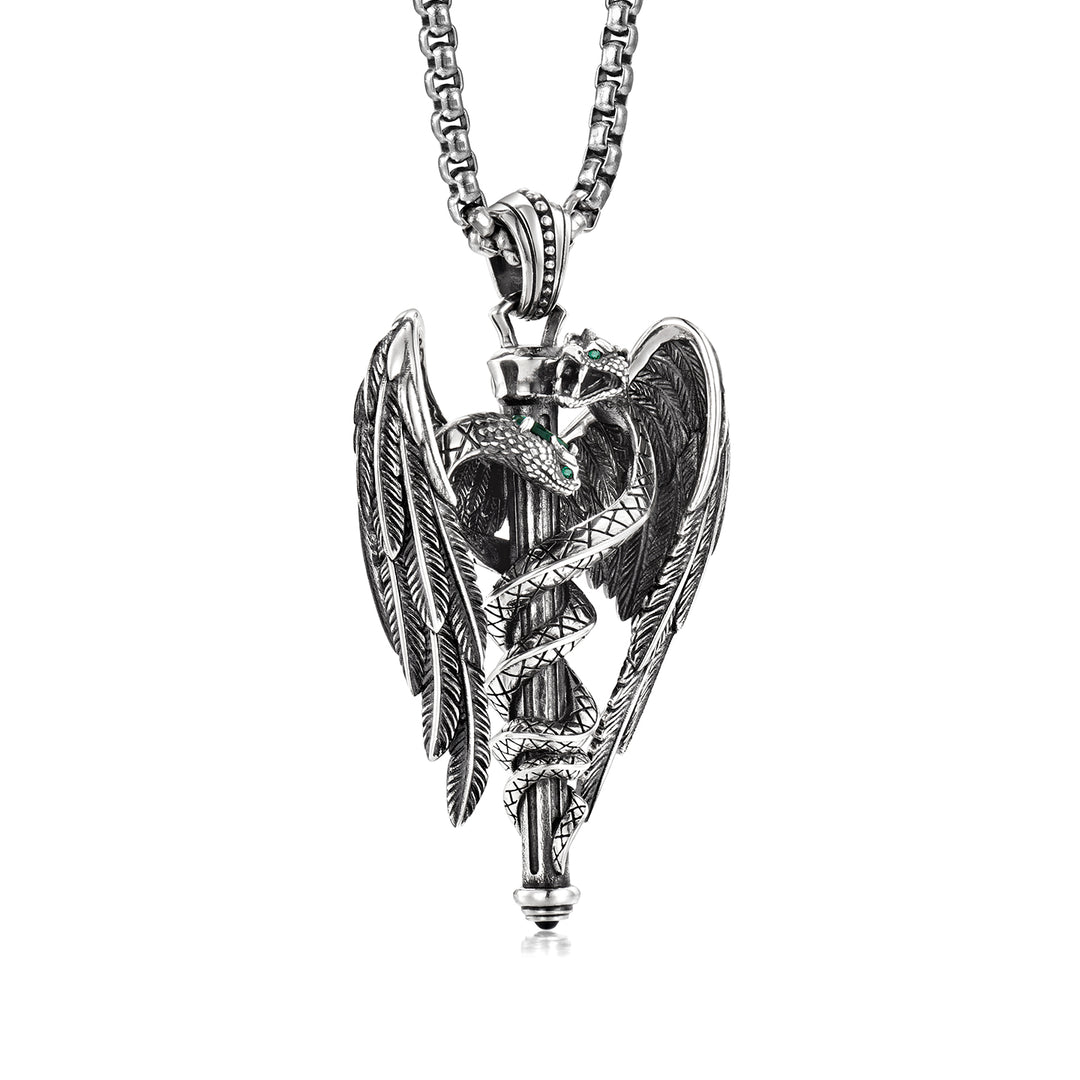 Vintage Double Spirit Snake Caduceus Pendant