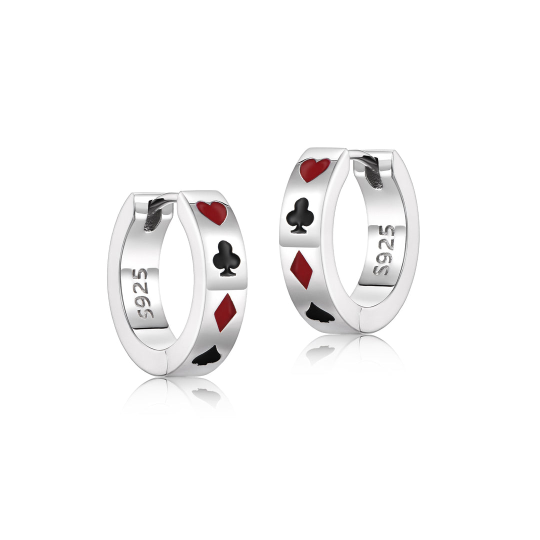 Sterling Silver Poker Suit Hoop Earrings
