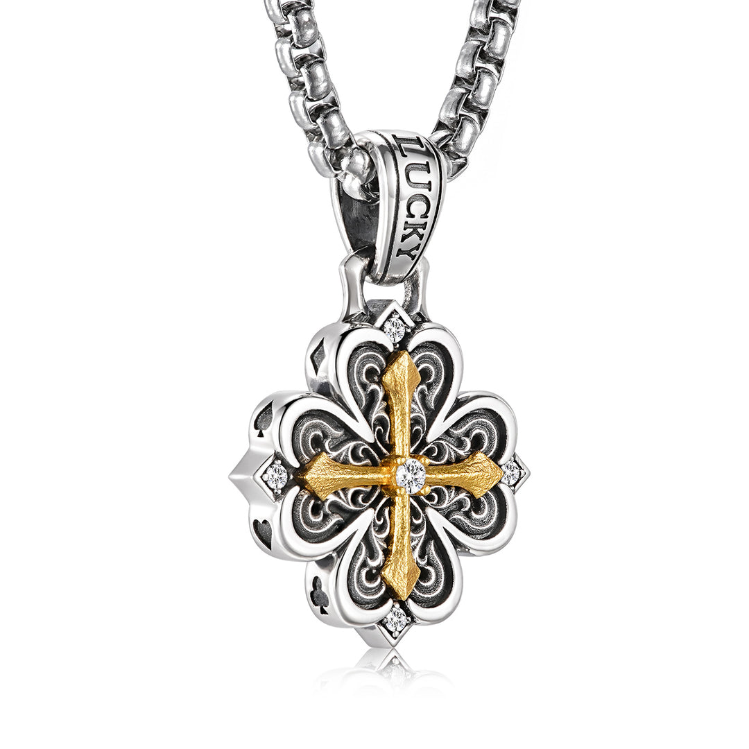 Vintage Two Tone Cross Clover Pendant