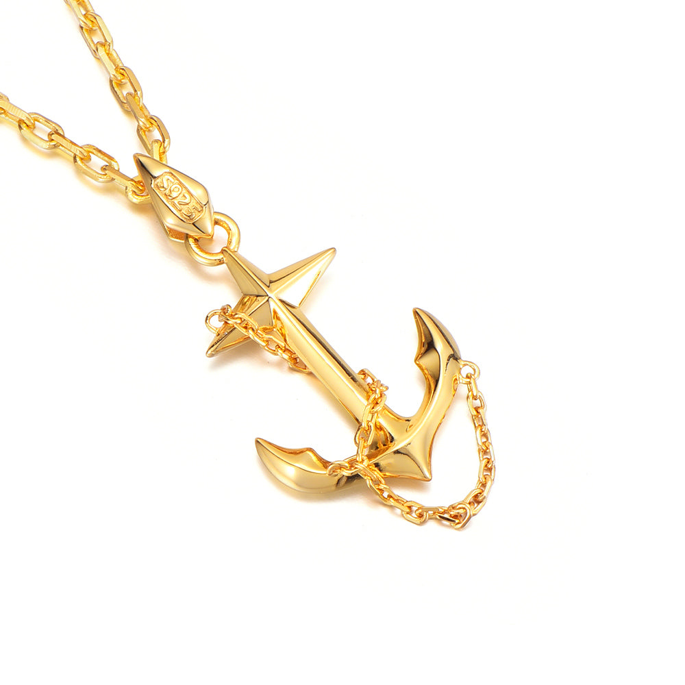 Golden Crux Anchor Pendant Necklace
