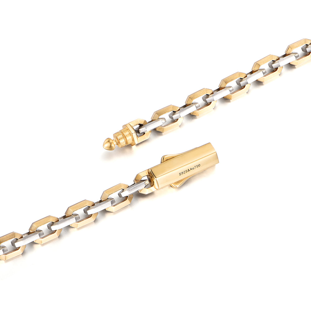 [Made To Order] Solid Faceted Link Chain Bracelet-18K Gold & S925