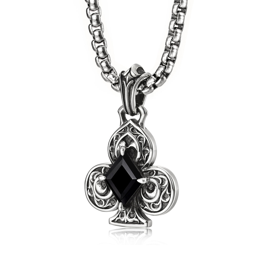 Vintage Black Gem Club Suit Pendant
