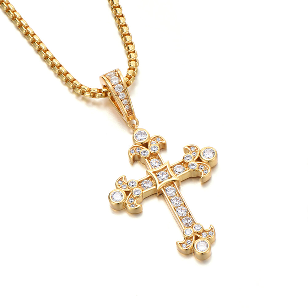 Golden Icedout Syrian Cross Pendant
