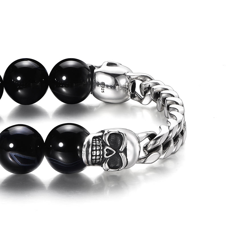Black Obsidian & Skull Cuban Link Bracelet