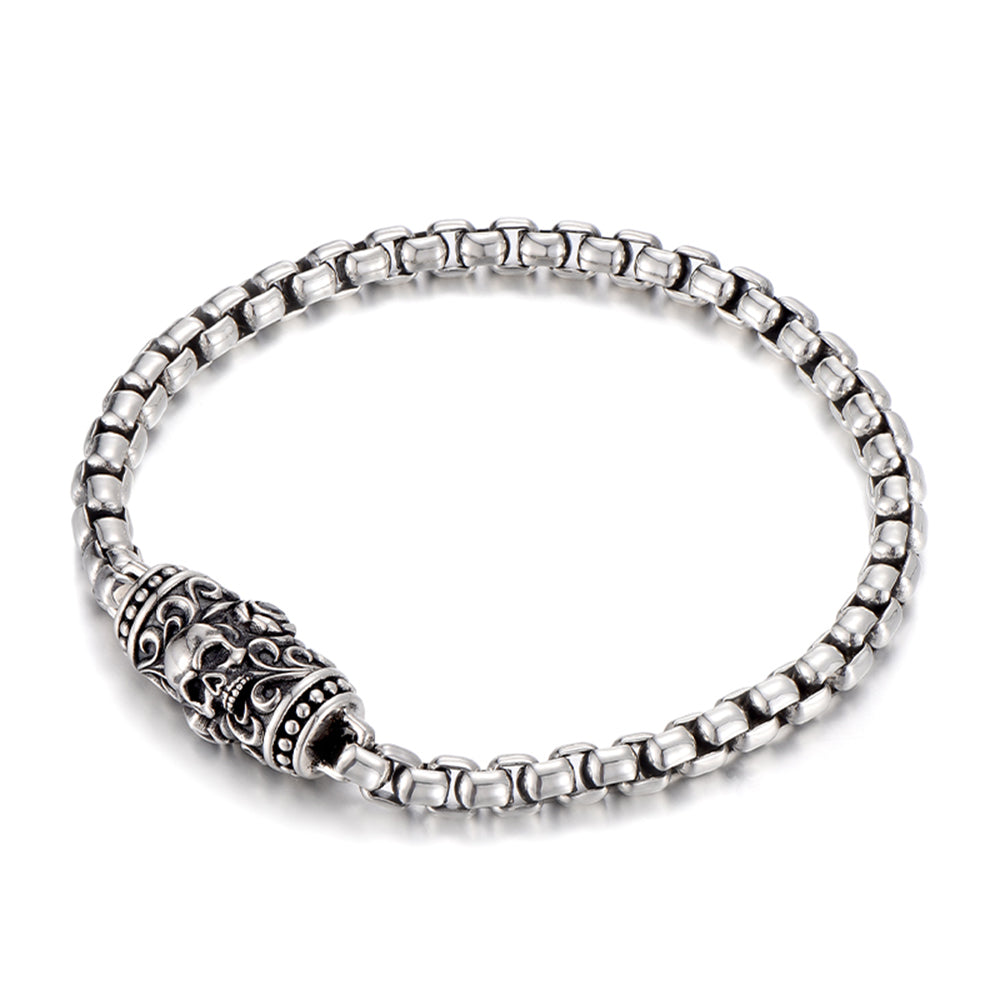Vintage Skull & Rose Rolo Link Chain Bracelet