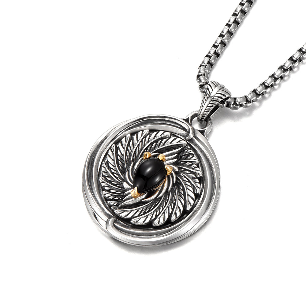 Vintage Black Onyx Spirit Eagle Spinning Wings Pendant