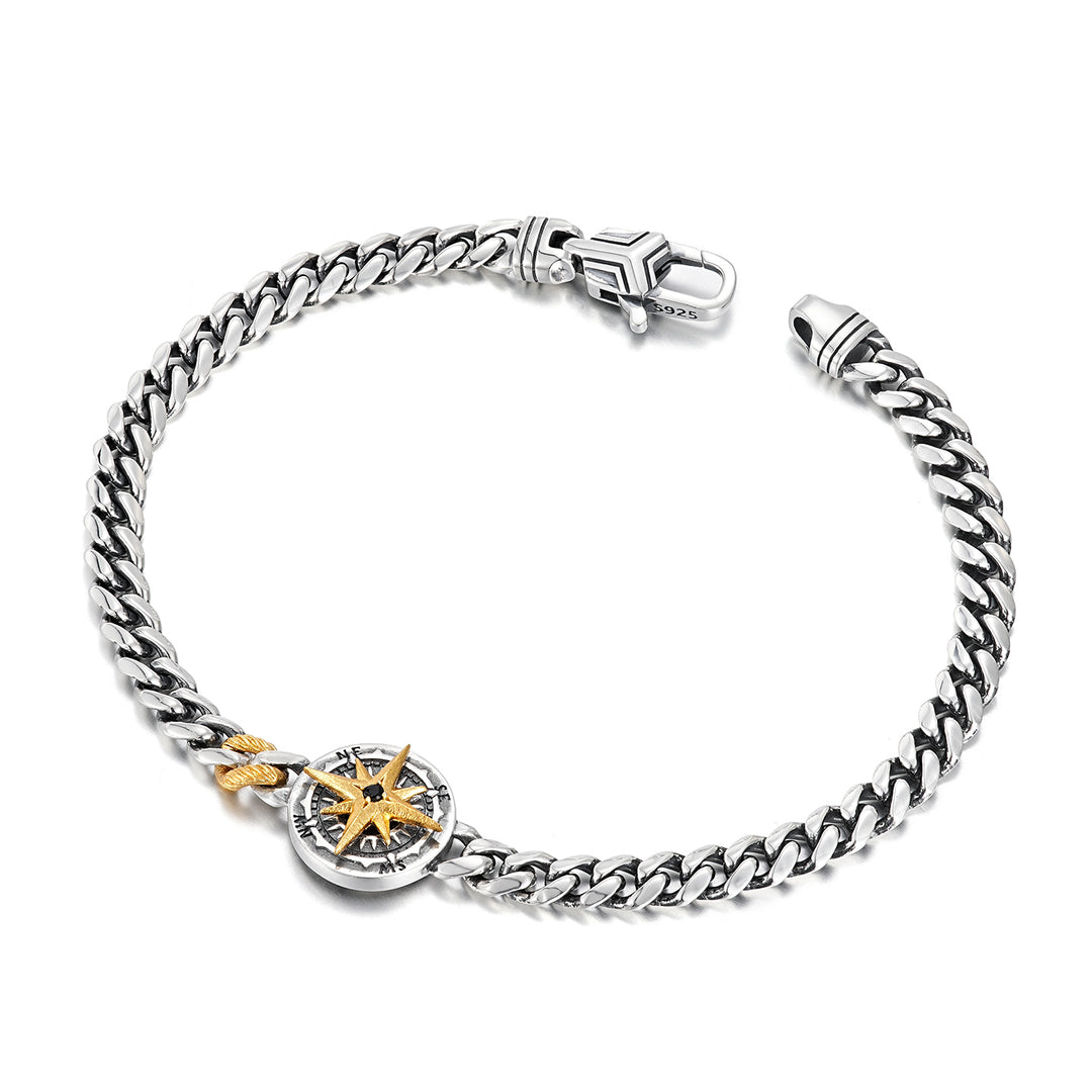 Vintage Two-Tone Sovereign Compass Cuban Bracelet