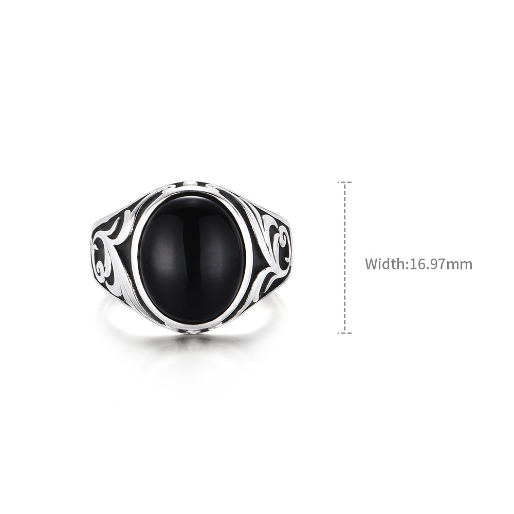 Vintage Karahanamon Black Onyx Signet Ring