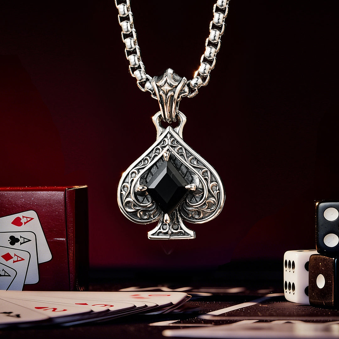 Vintage Black Gem Spade Suit Pendant