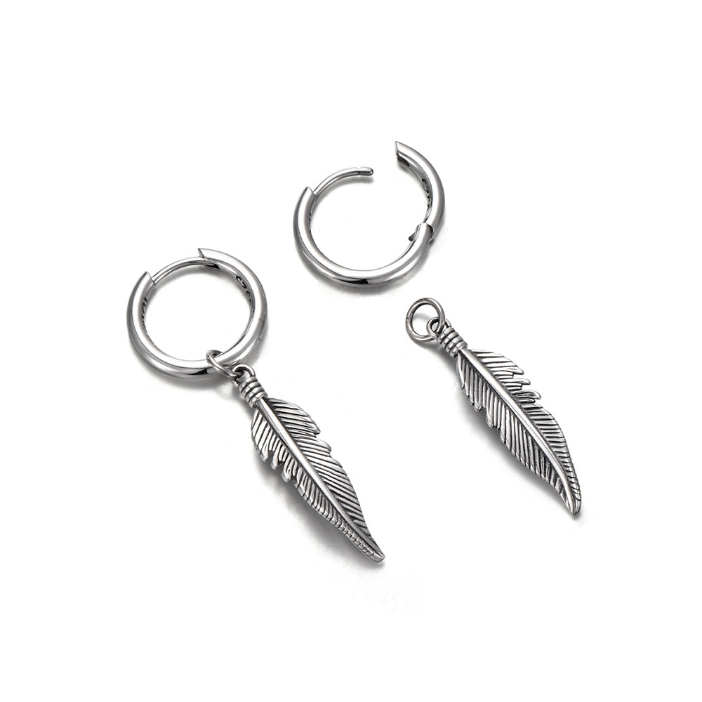 Feather Drop Hoop Earrings