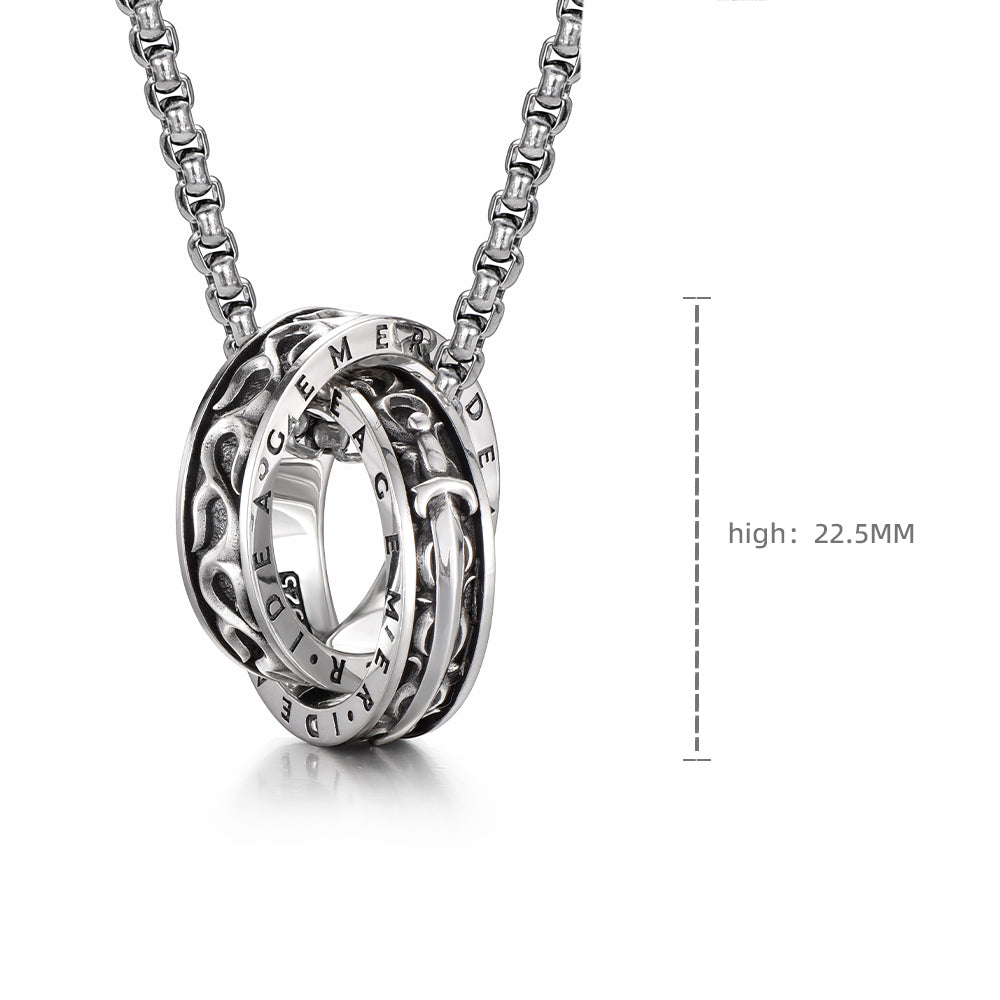 Vintage Sword & Flame Double Ring Necklace