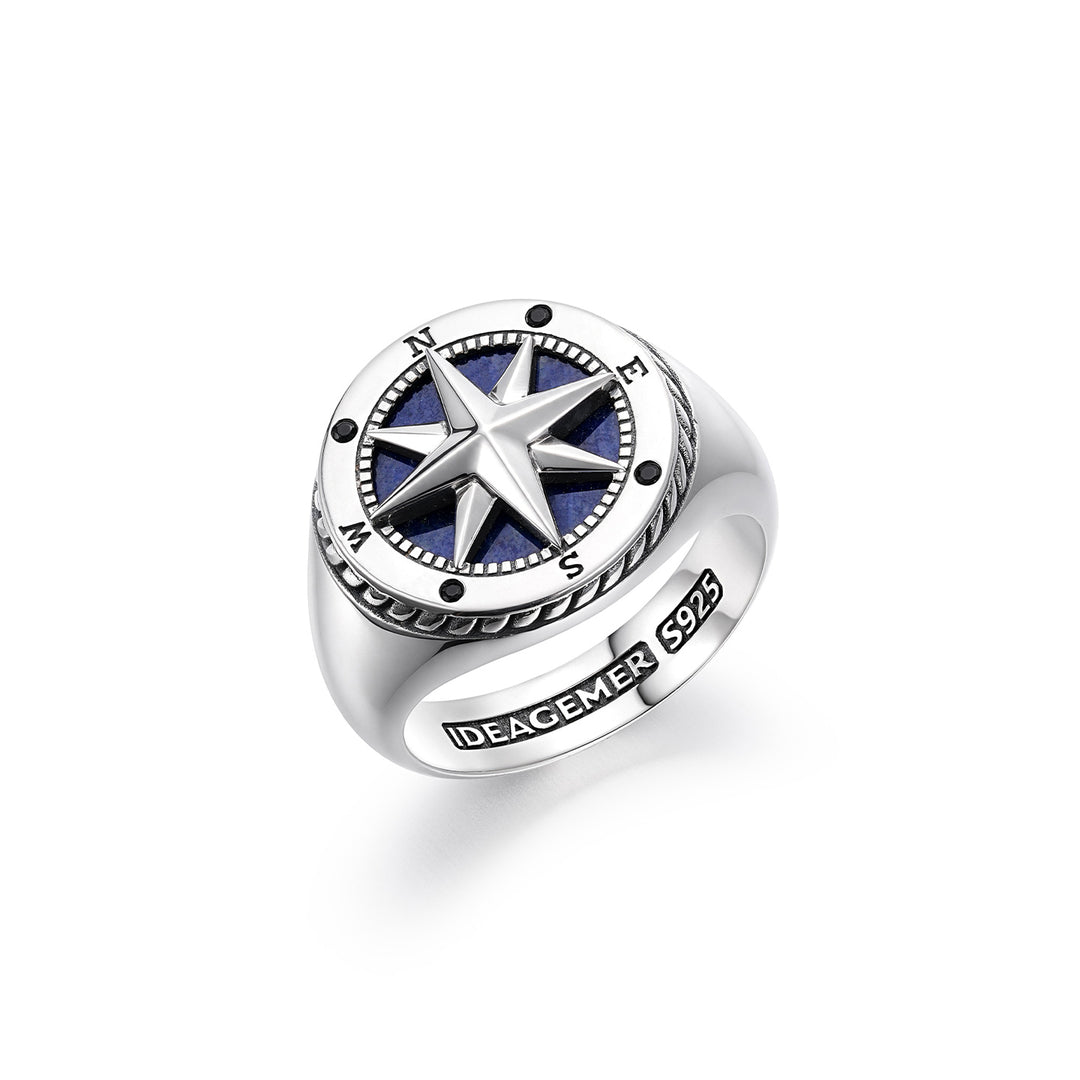 Lapis Lazuli Compass Star Signet Ring