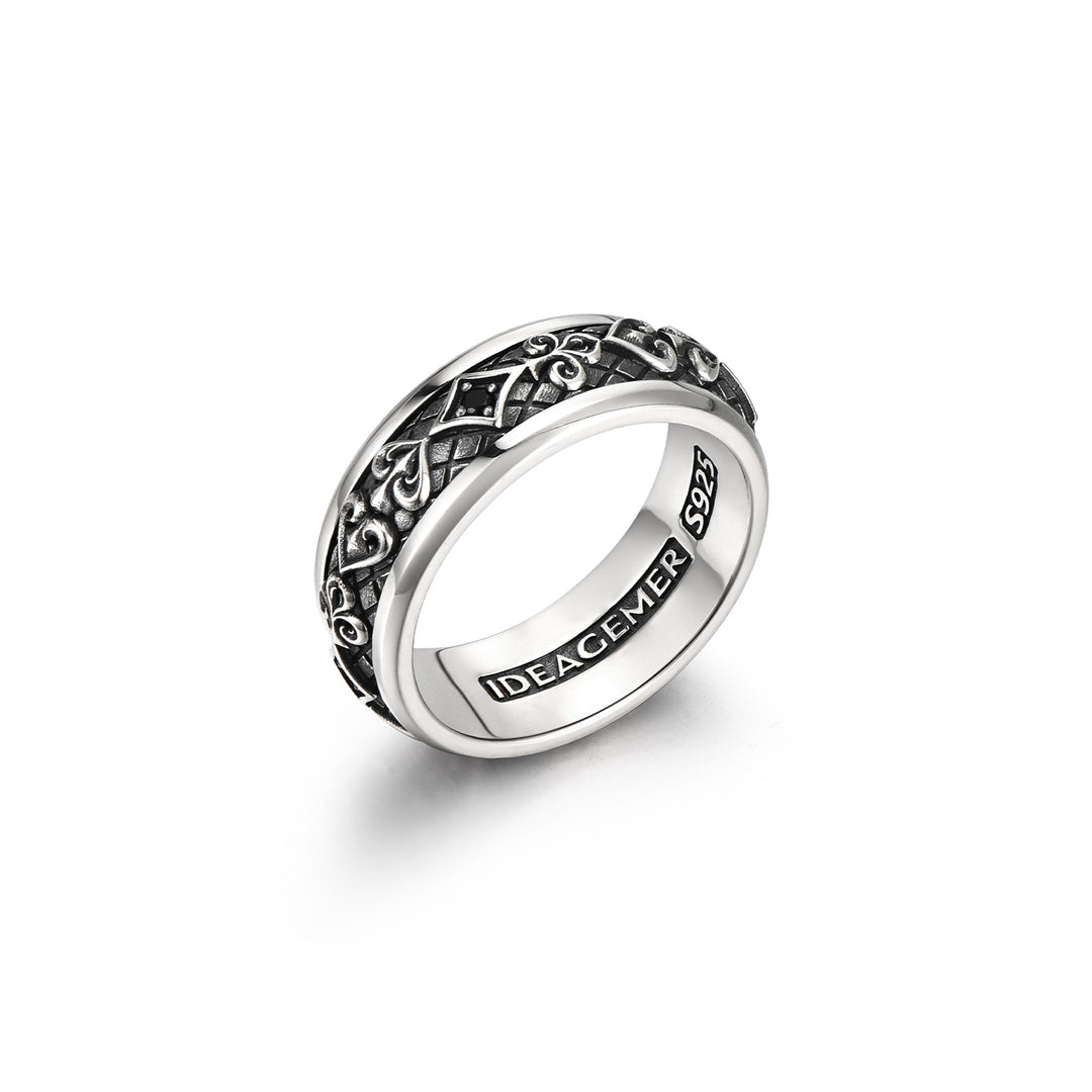 Black Poker Card Spinner Ring Band