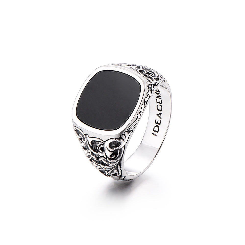 Fleur-De-Lis Black Onyx Signet Ring