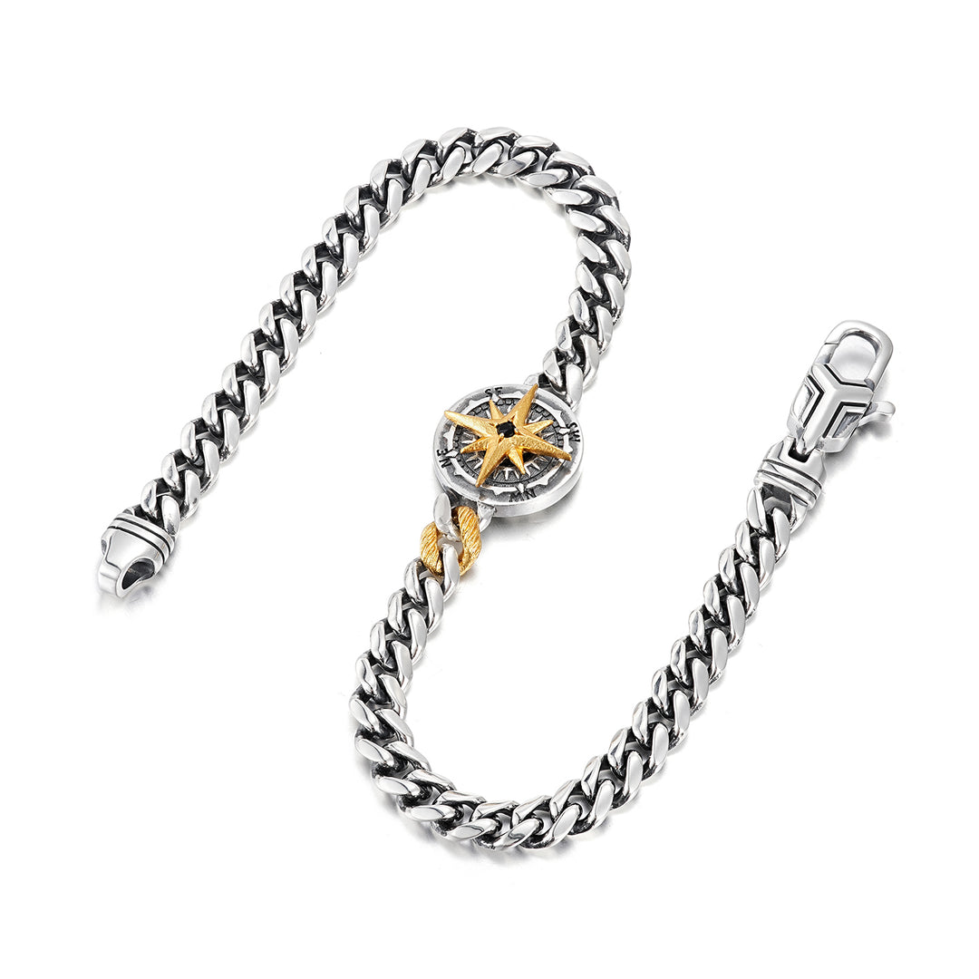 Vintage Two-Tone Sovereign Compass Cuban Bracelet