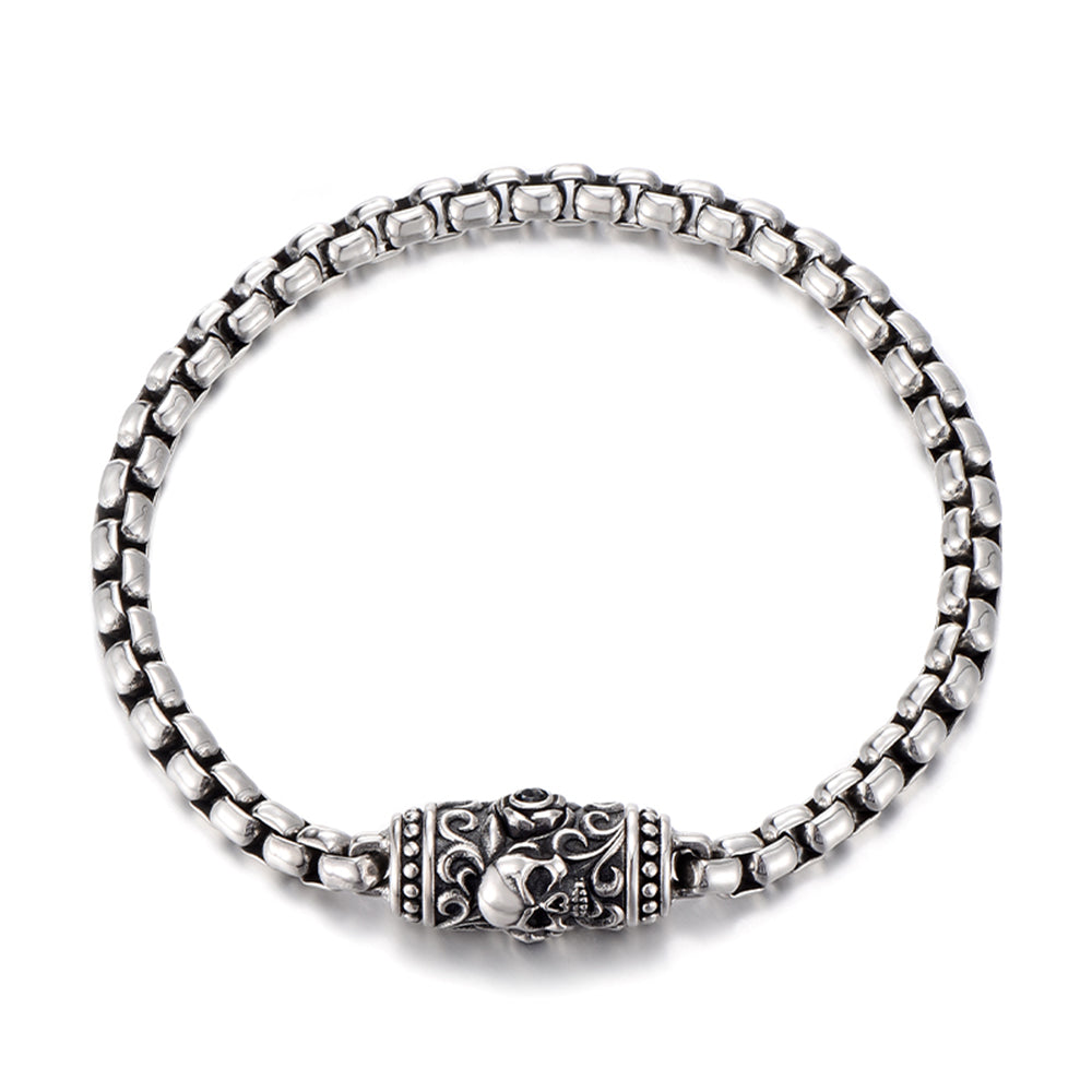 Vintage Skull & Rose Rolo Link Chain Bracelet