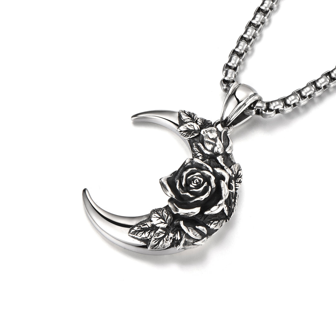 Vintage Crescent Moon & Rose Pendant