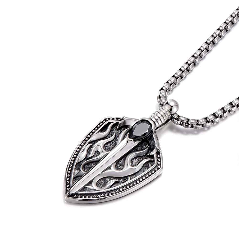 Vintage Flame Sword & Sheild Pendant