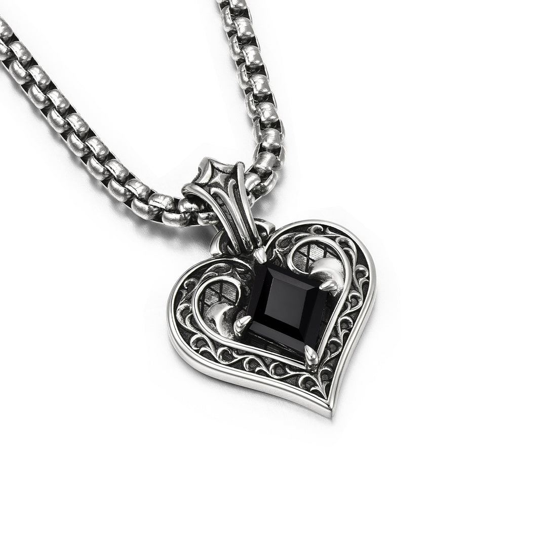 Vintage Black Gem Heart Suit Pendant
