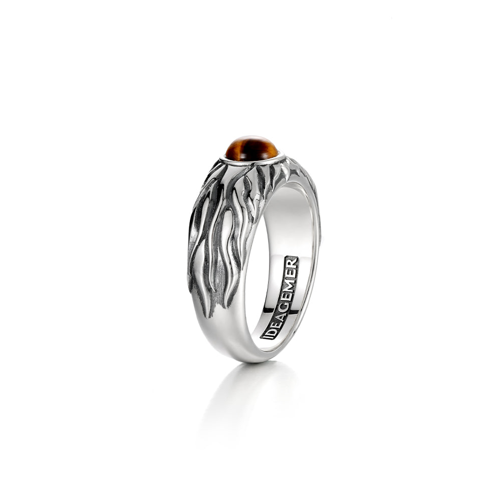 Vintage Sun Motif Tiger Eye Stone Ring Band