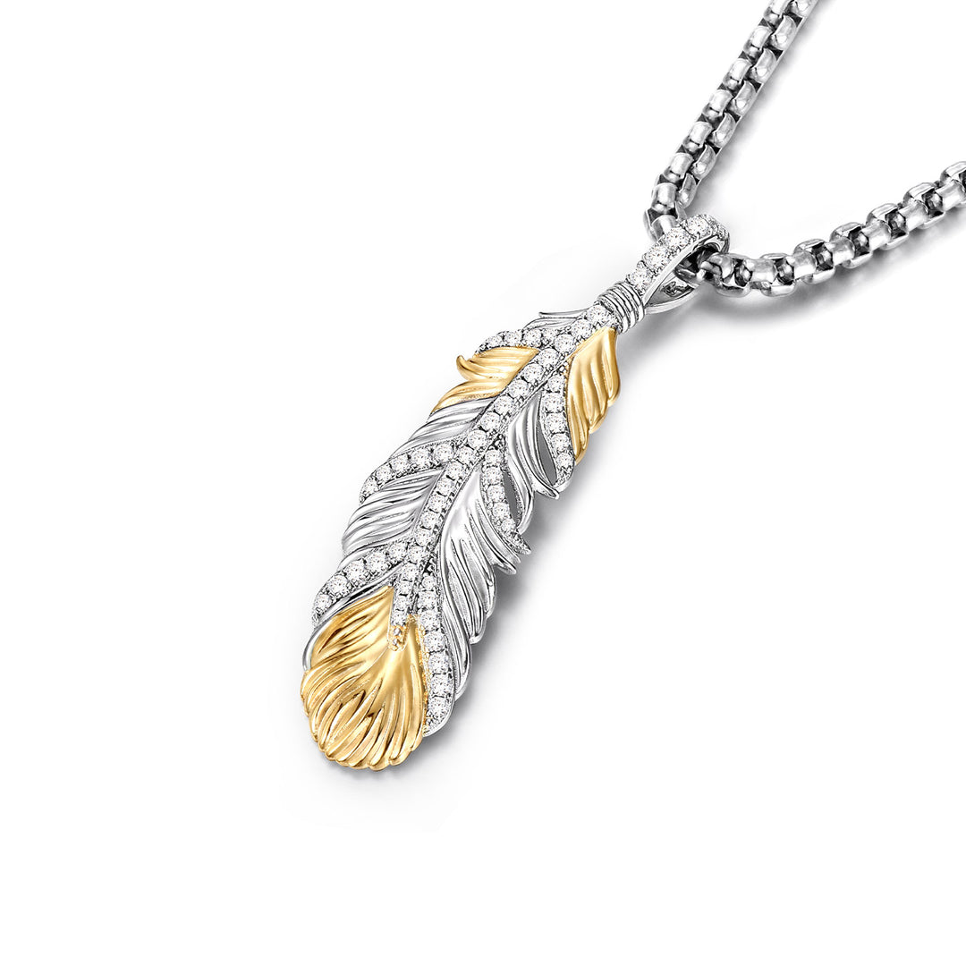 Two-Tone Iced Feather Pendant
