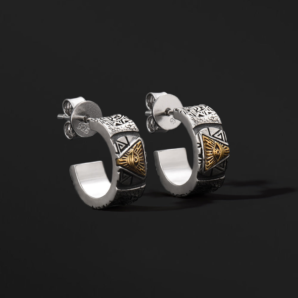 Vintage All Seeing Eye Totem Hoop Earrings