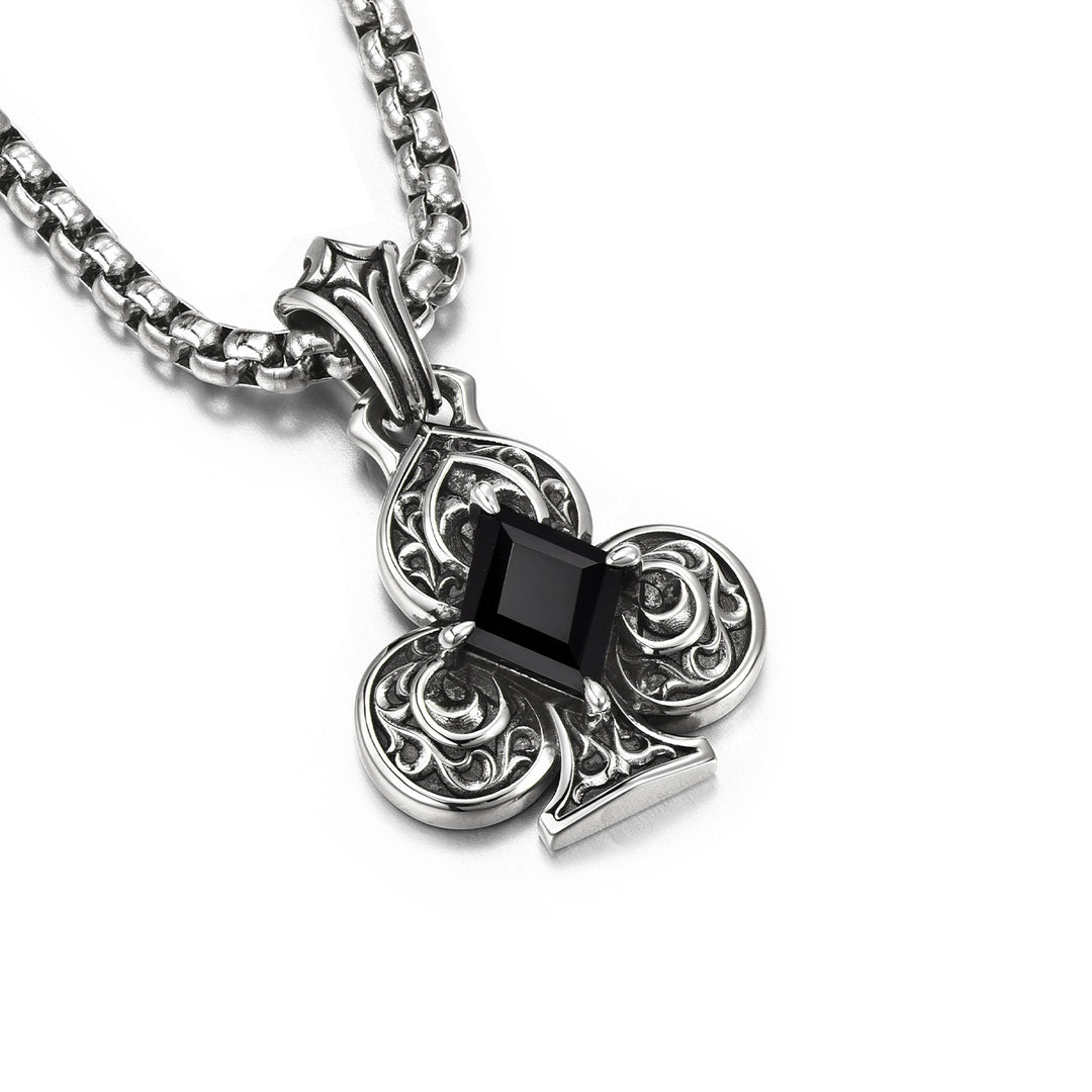 Vintage Black Gem Club Suit Pendant