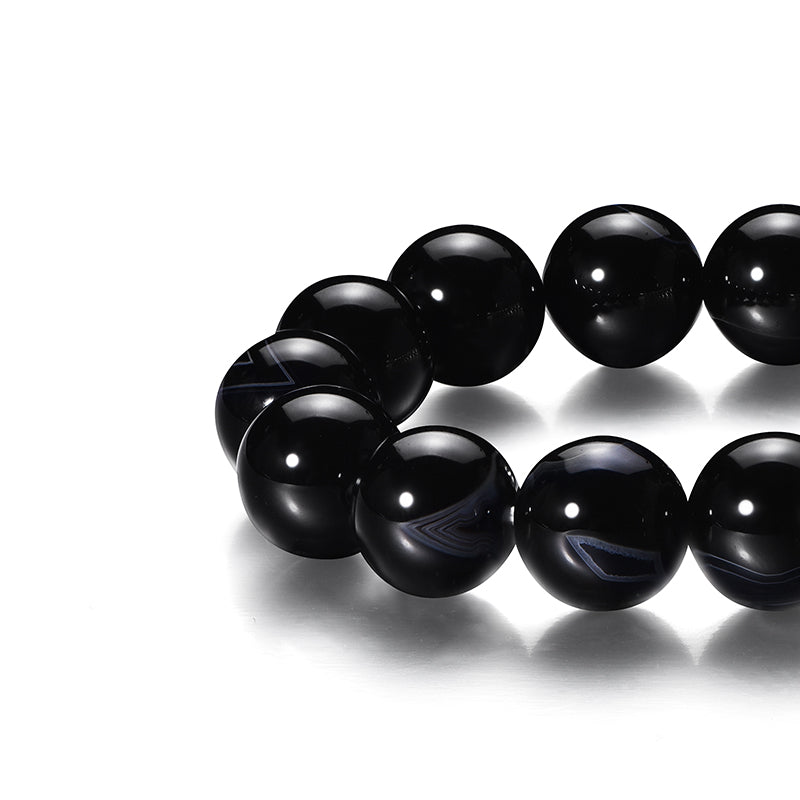 Black Obsidian & Skull Cuban Link Bracelet