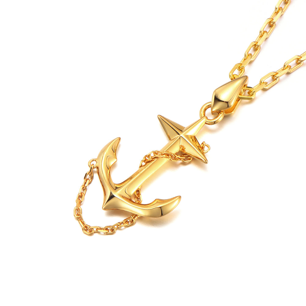 Golden Crux Anchor Pendant Necklace