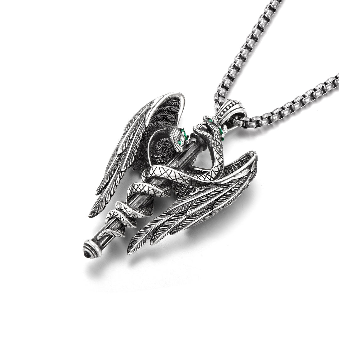 Vintage Double Spirit Snake Caduceus Pendant