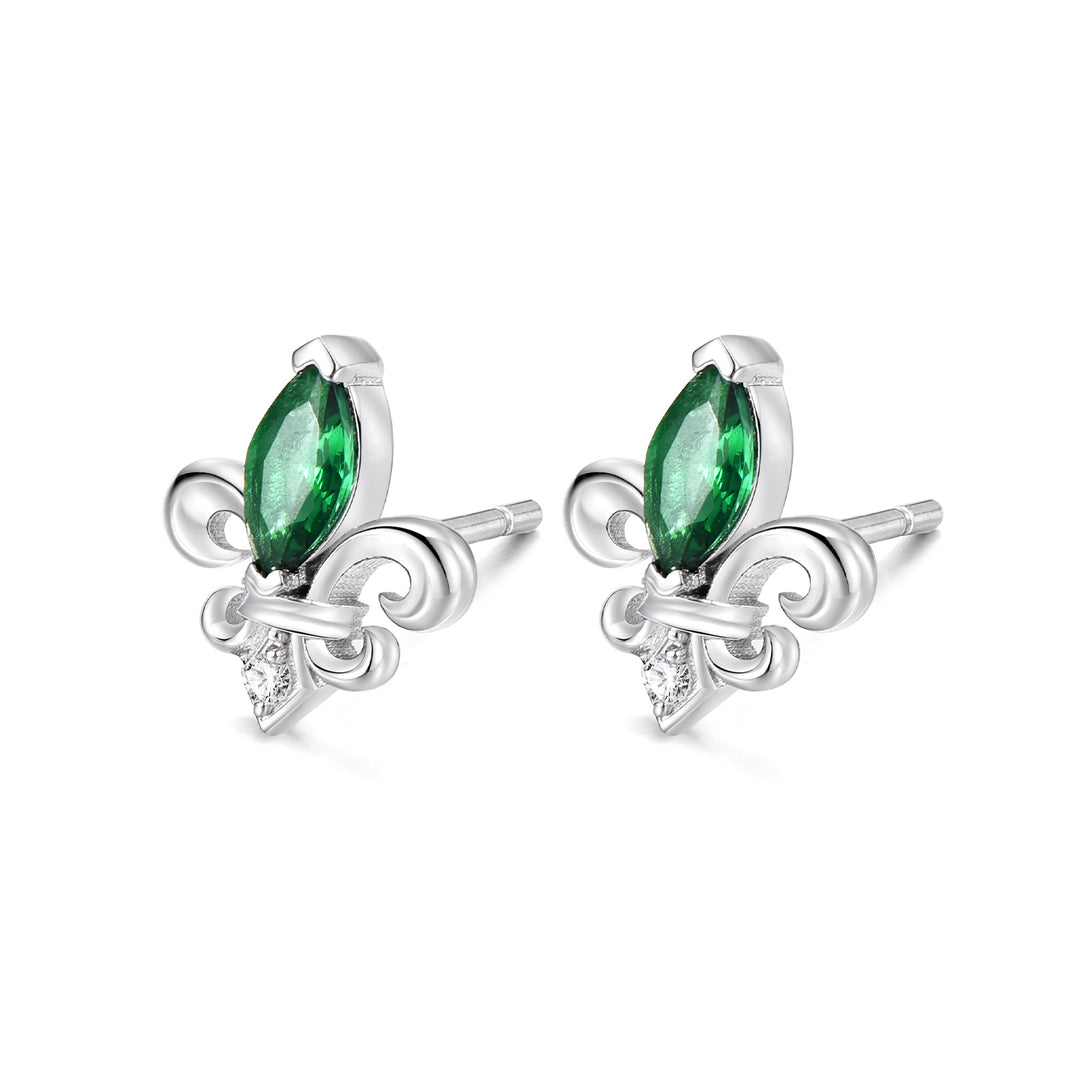 Fleur-de-lis Emerald Stud Earrings