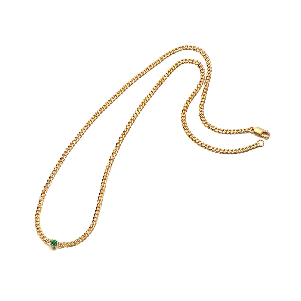 3mm Solo Gem Curb Cuban Link Chain Necklace