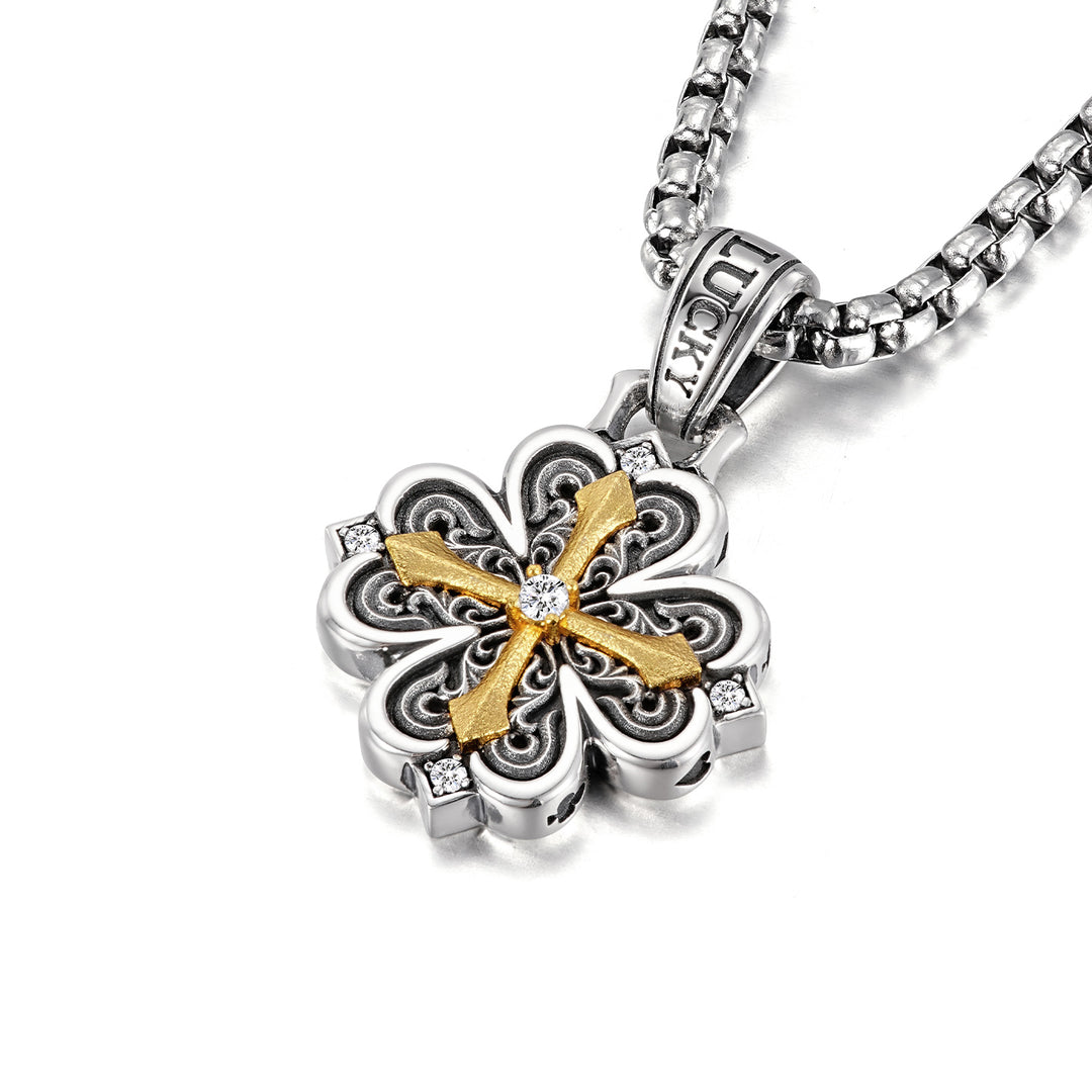 Vintage Two Tone Cross Clover Pendant
