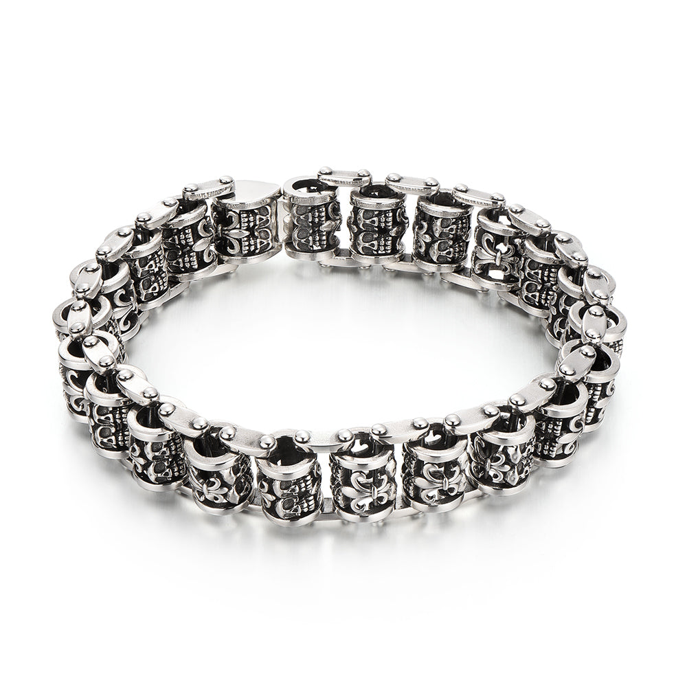 Vintage Fleur-De-Lis Skull Roller Chain Bracelet
