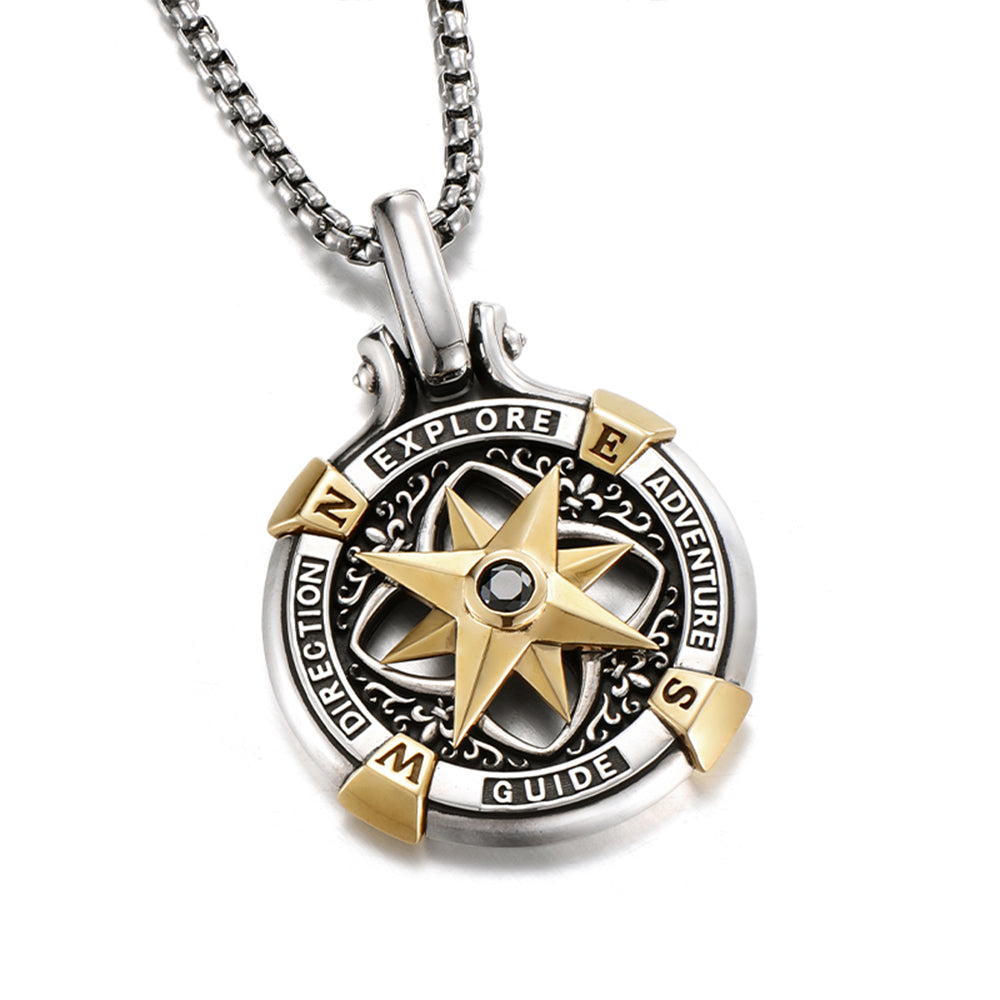 Sterling Silver Rotatable Compass Necklace Pendants