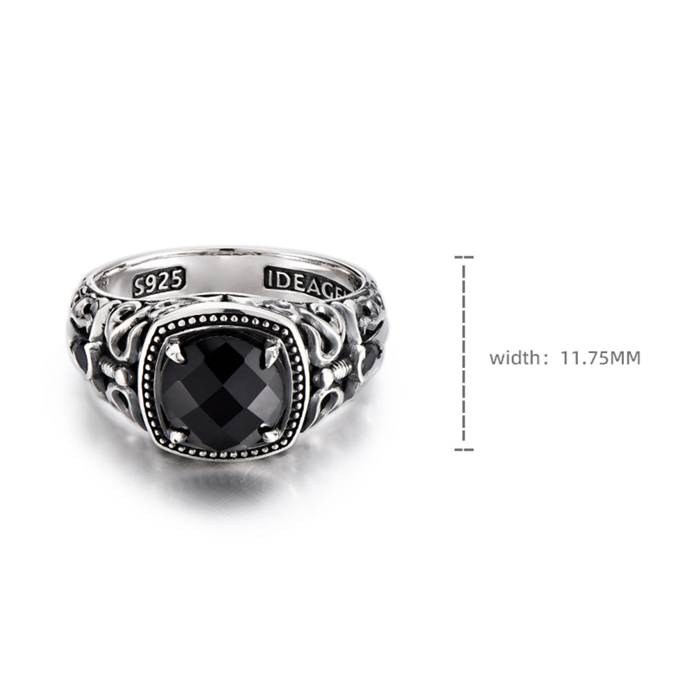 Vintage Flame Sword Black Onyx Signet Ring