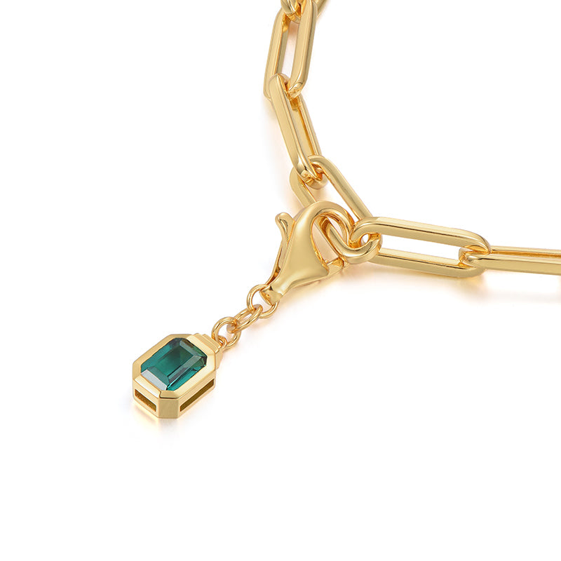 Emerald Gemstone Paper clip Bracelet