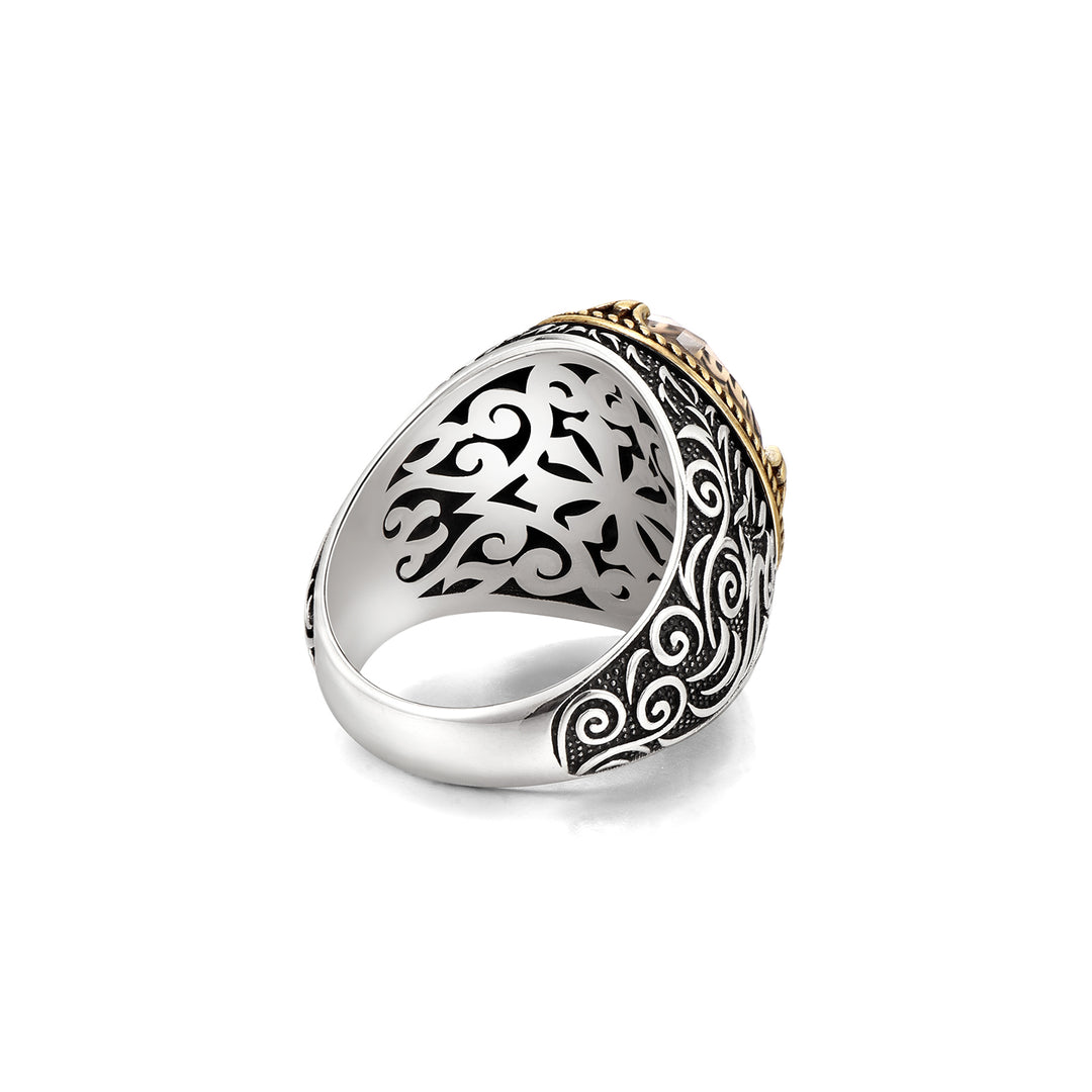 Vintage Runes Clear Quartz Signet Ring