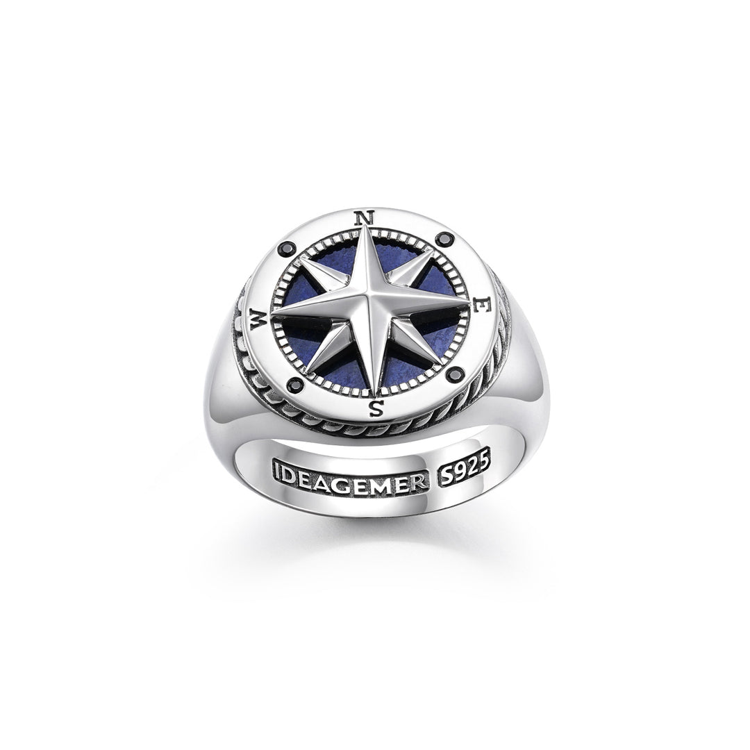 Lapis Lazuli Compass Star Signet Ring