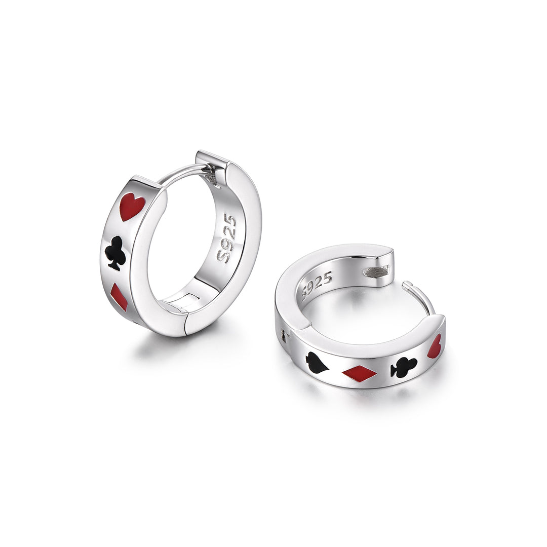 Sterling Silver Poker Suit Hoop Earrings