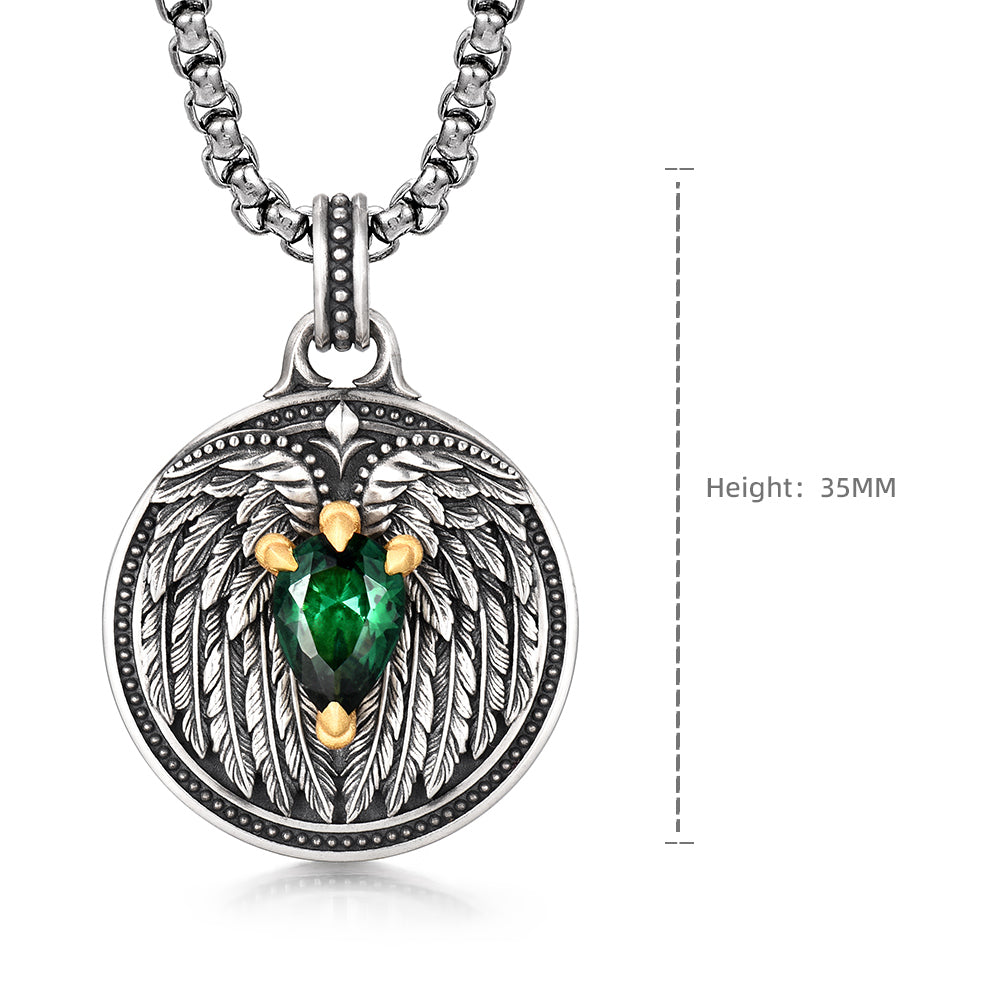 Vintage Emerald Spirit Eagle Wings Pendant