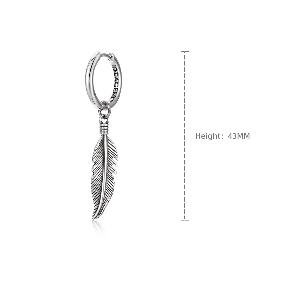 Feather Drop Hoop Earrings