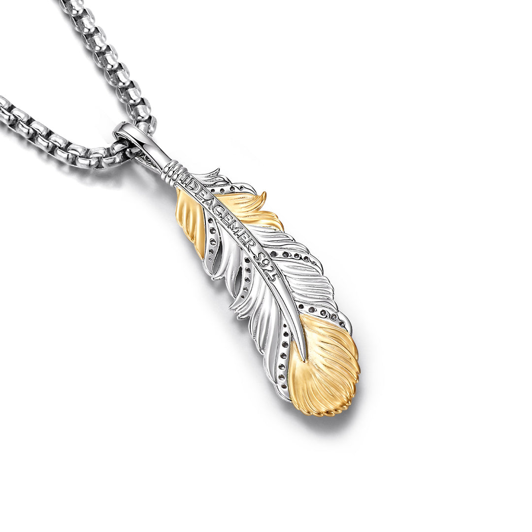 Two-Tone Iced Feather Pendant