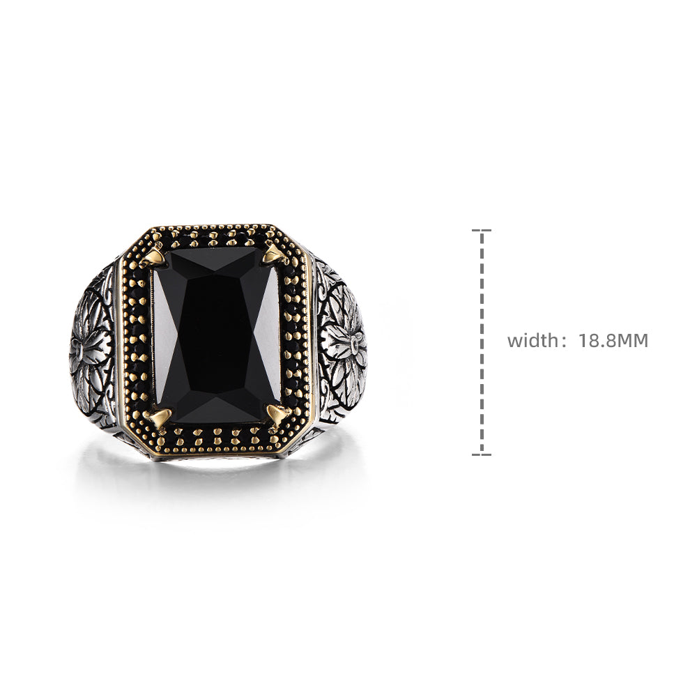 Vintage Floral Black Onyx Signet Ring